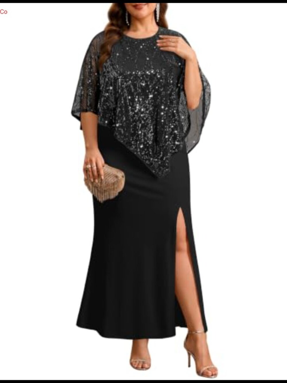 Plus Size Sequin Mermaid Formal Evening Wedding Guest Dress Slit